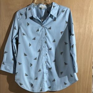 Coldwater Creek Blue Casual Button Down Shirt with Butterfly Print